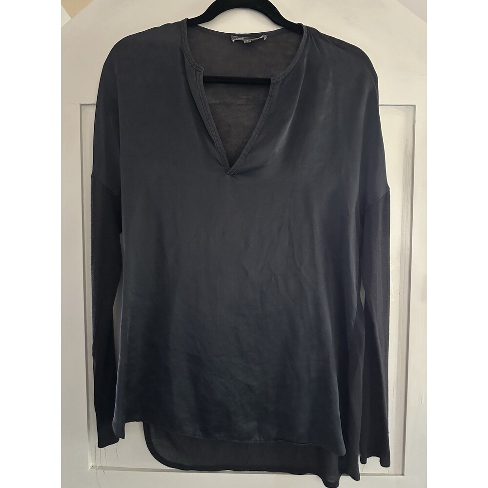 🖤Vince Black 100% Silk Front Viscose Blend Back Blouse Shirt Top Size Small